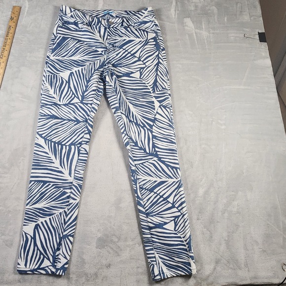 J. McLaughlin Denim - J. McLaughlin Women's Size 6 Blue White Palm Frond Print Lexi Jeans